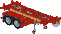Container trailer for 20ft containers with legs activated by reversing